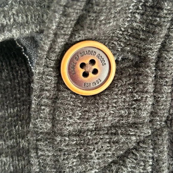 H&M L.O.G.G. dark Grey Hooded Cotton 3/4” Button Up Sweater Hoodie Small - Picture 6 of 11